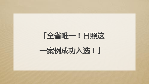 全省唯一！日照这一案例成功入选！