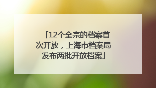 12个全宗的档案首次开放，上海市档案局发布两批开放档案